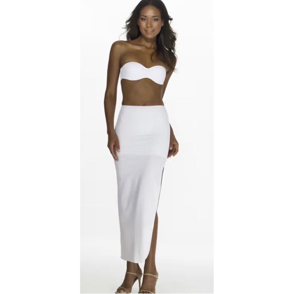 David's Bridal Women L Dominique Full Length Control Maxi Half Slip White Slit